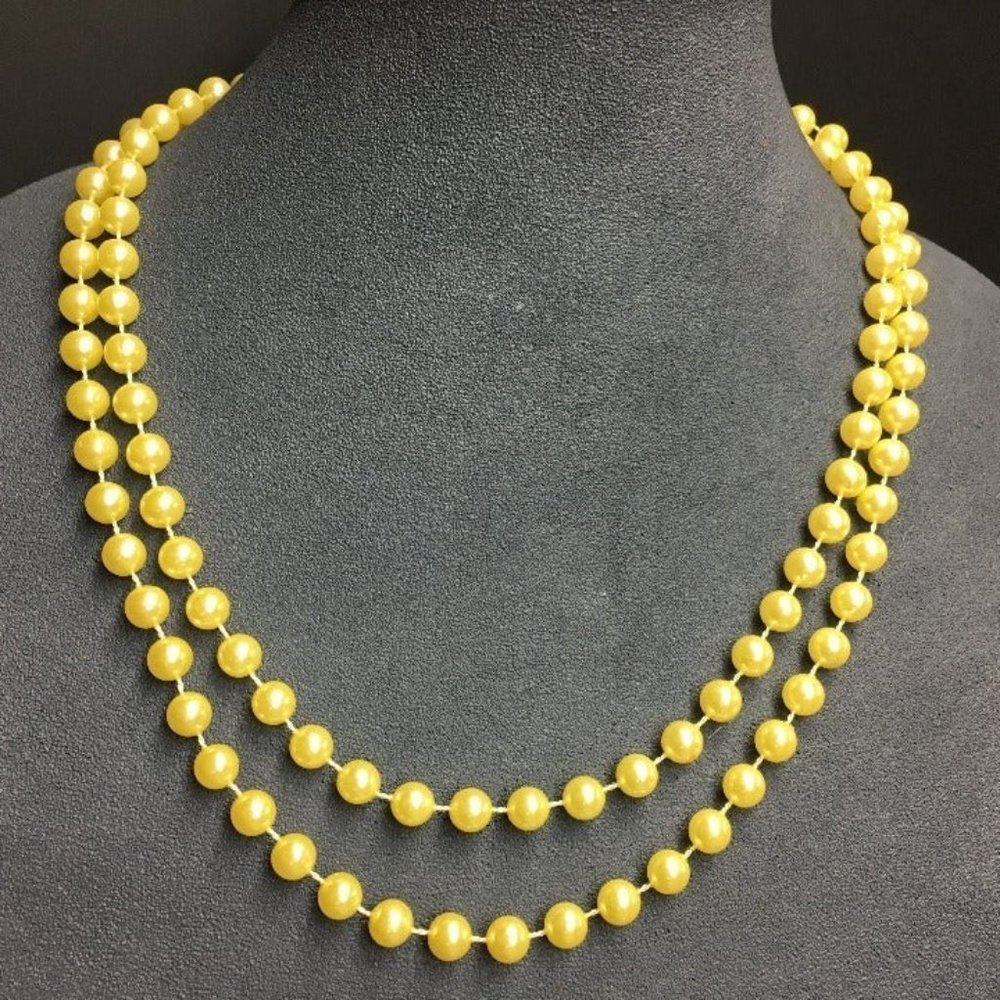 Long Pale Yellow Necklace As Is Pearl Fused Retro Vintage Soft Girl Granny Glam
